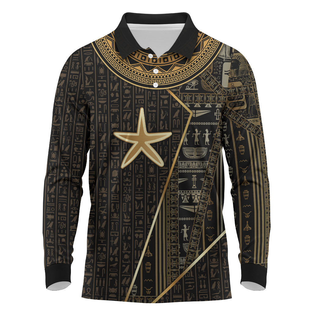 Egypt Seba Long Sleeve Polo Shirt Ancient Mythology Golden Star Royal