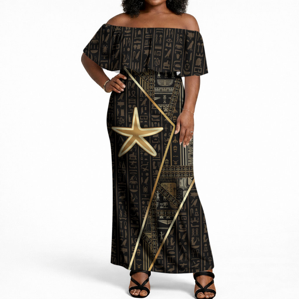 Egypt Seba Off Shoulder Maxi Dress Ancient Mythology Golden Star Royal