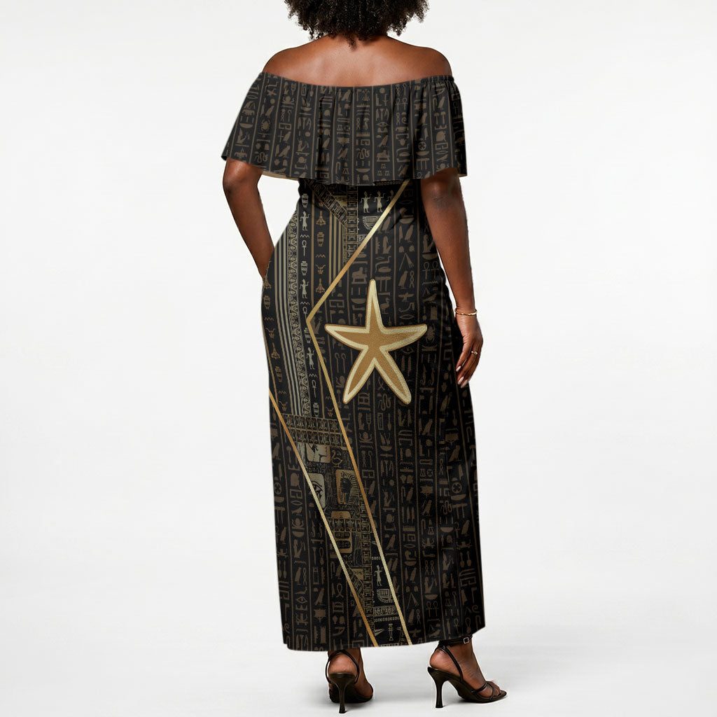 Egypt Seba Off Shoulder Maxi Dress Ancient Mythology Golden Star Royal