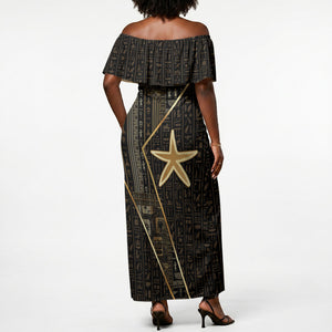 Egypt Seba Off Shoulder Maxi Dress Ancient Mythology Golden Star Royal