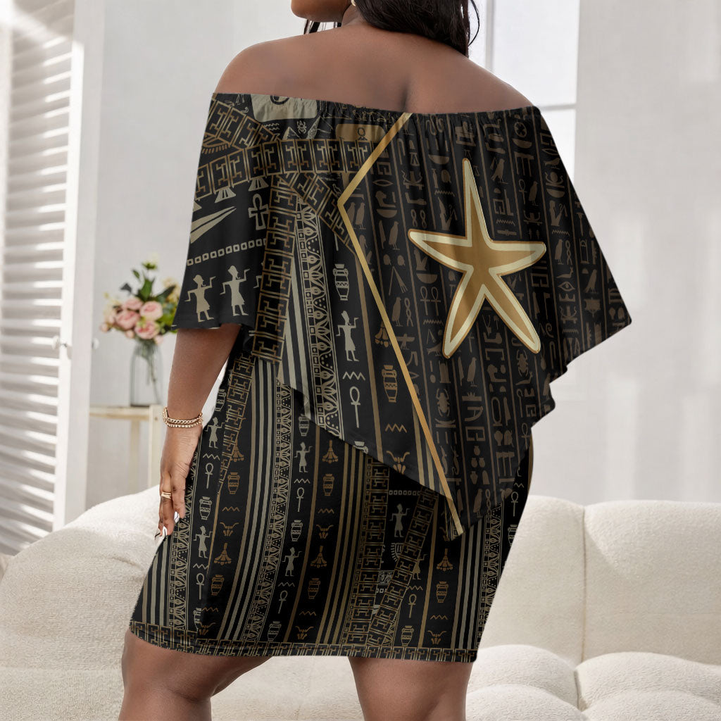 Egypt Seba Off Shoulder Short Dress Ancient Mythology Golden Star Royal