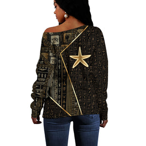 Egypt Seba Off Shoulder Sweater Ancient Mythology Golden Star Royal