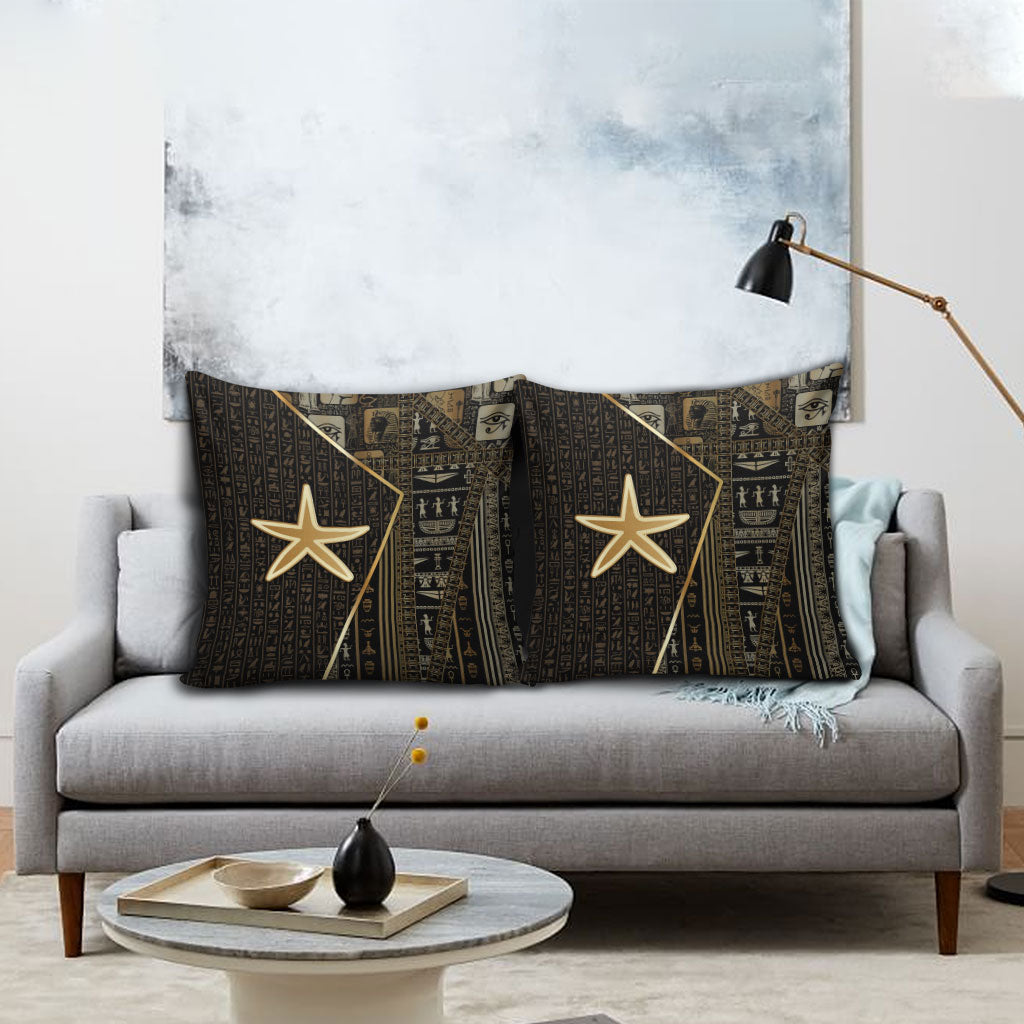 Egypt Seba Pillow Cover Ancient Mythology Golden Star Royal