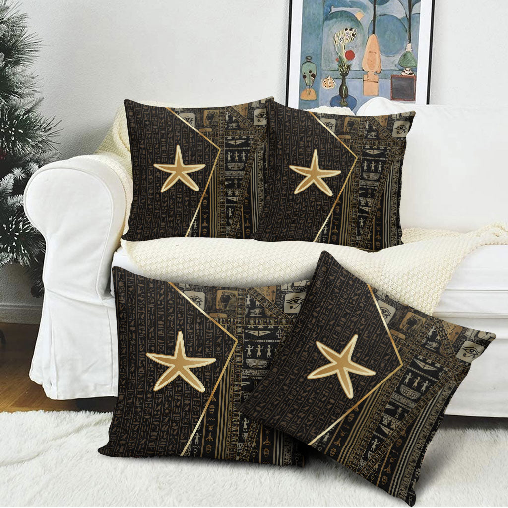 Egypt Seba Pillow Cover Ancient Mythology Golden Star Royal