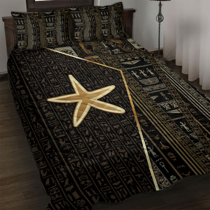 Egypt Seba Quilt Bed Set Ancient Mythology Golden Star Royal