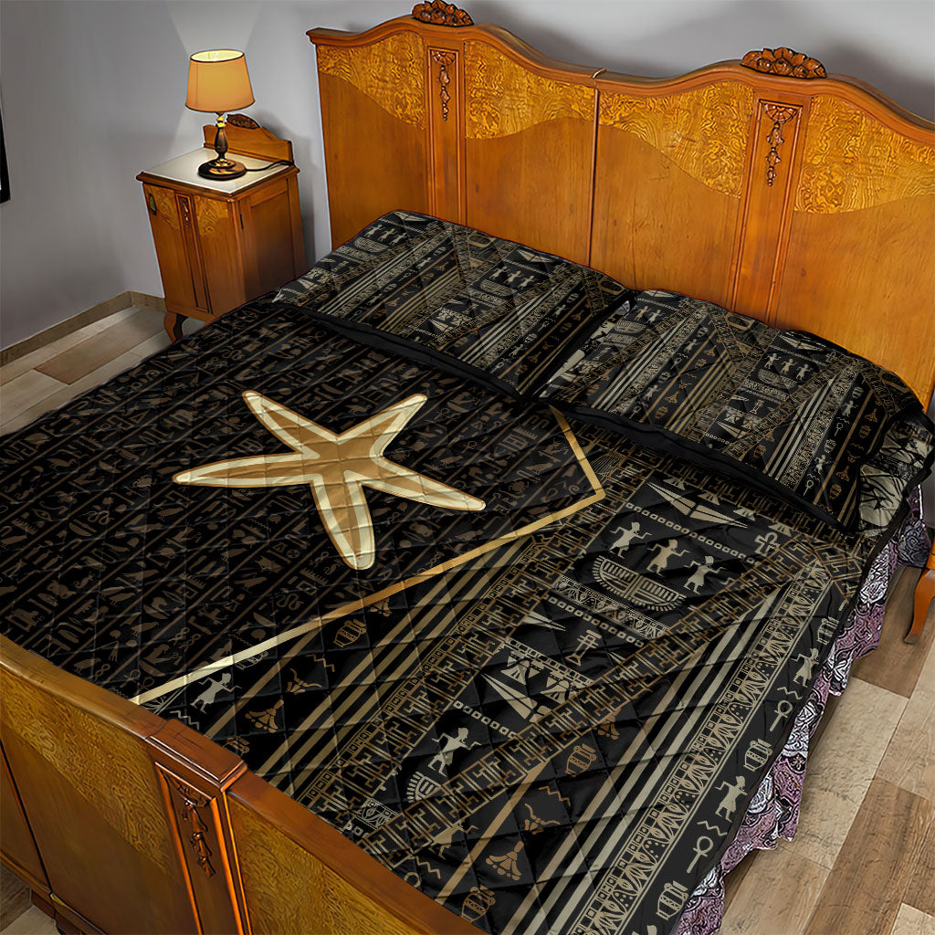 Egypt Seba Quilt Bed Set Ancient Mythology Golden Star Royal