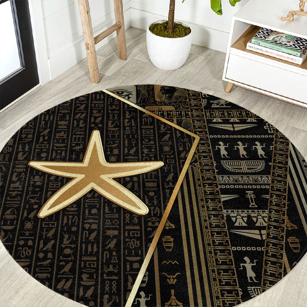 Egypt Seba Round Carpet Ancient Mythology Golden Star Royal