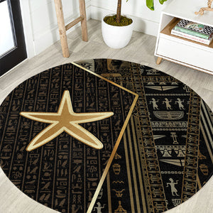 Egypt Seba Round Carpet Ancient Mythology Golden Star Royal