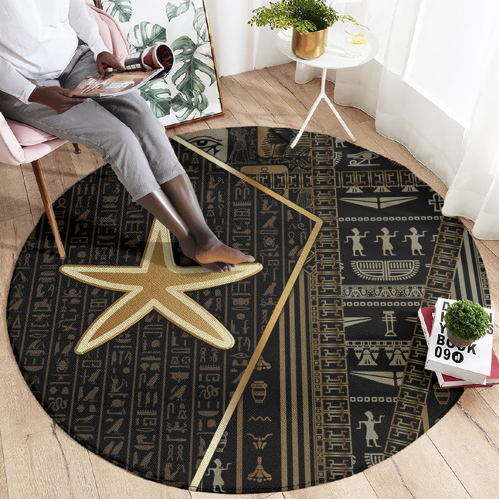Egypt Seba Round Carpet Ancient Mythology Golden Star Royal