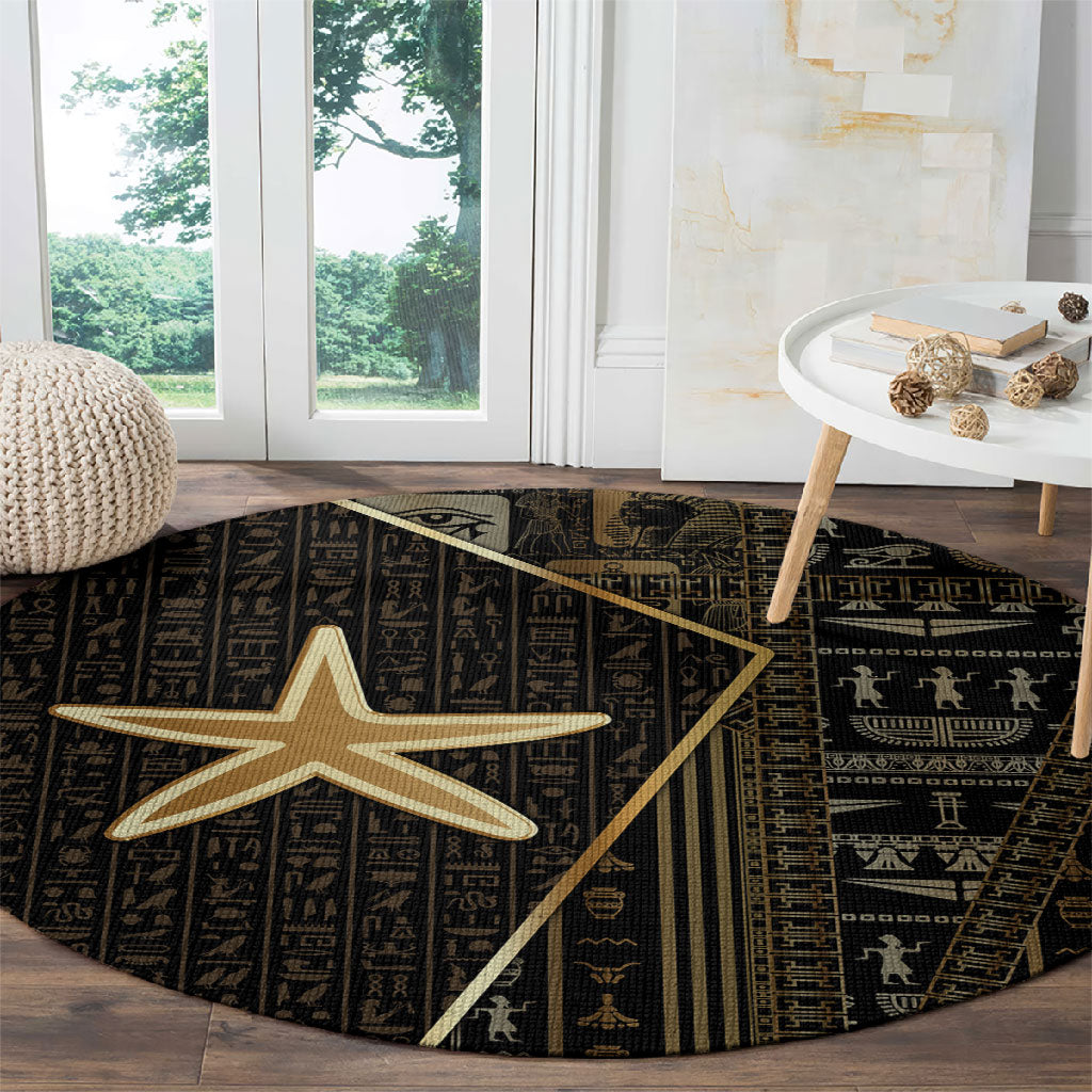 Egypt Seba Round Carpet Ancient Mythology Golden Star Royal