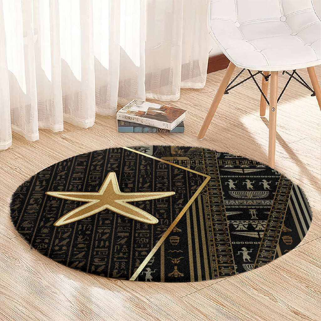 Egypt Seba Round Carpet Ancient Mythology Golden Star Royal