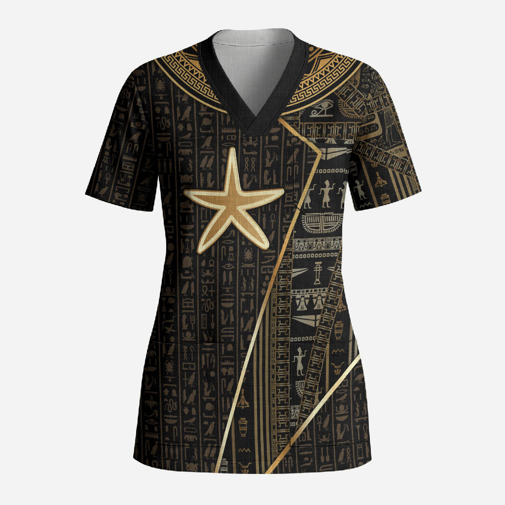 Egypt Seba Scrub Top Ancient Mythology Golden Star Royal