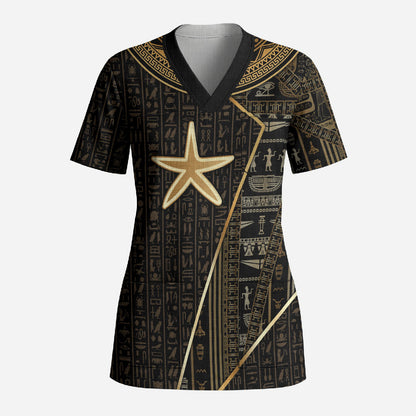 Egypt Seba Scrub Top Ancient Mythology Golden Star Royal