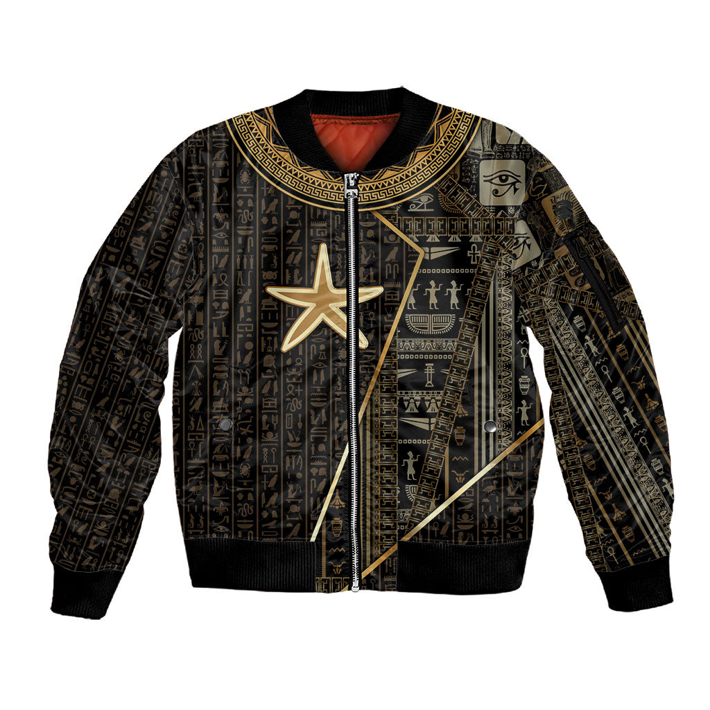 Egypt Seba Sleeve Zip Bomber Jacket Ancient Mythology Golden Star Royal