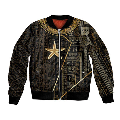 Egypt Seba Sleeve Zip Bomber Jacket Ancient Mythology Golden Star Royal