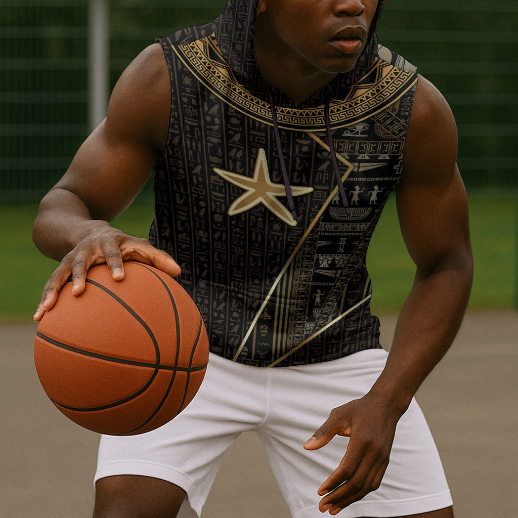 Egypt Seba Sleeveless Hoodie Ancient Mythology Golden Star Royal