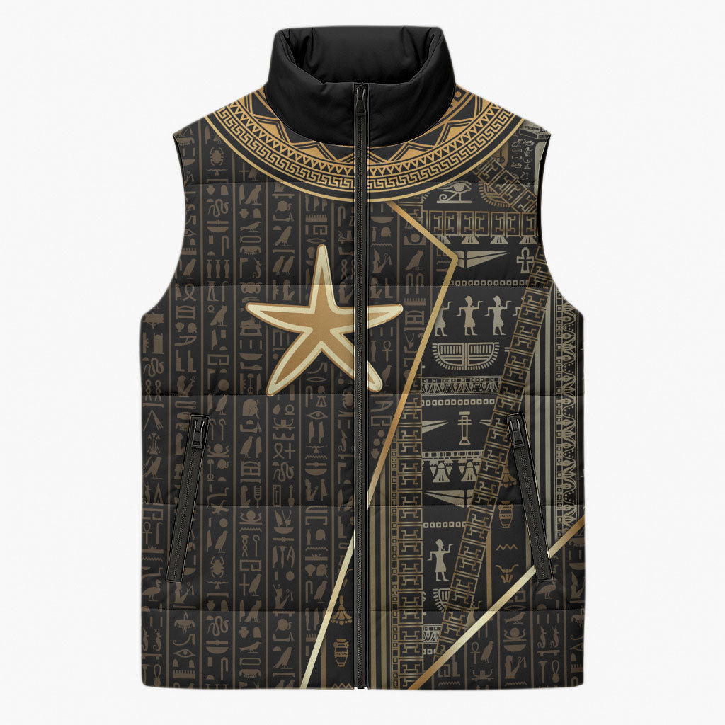 Egypt Seba Sleeveless Puffer Jacket Ancient Mythology Golden Star Royal