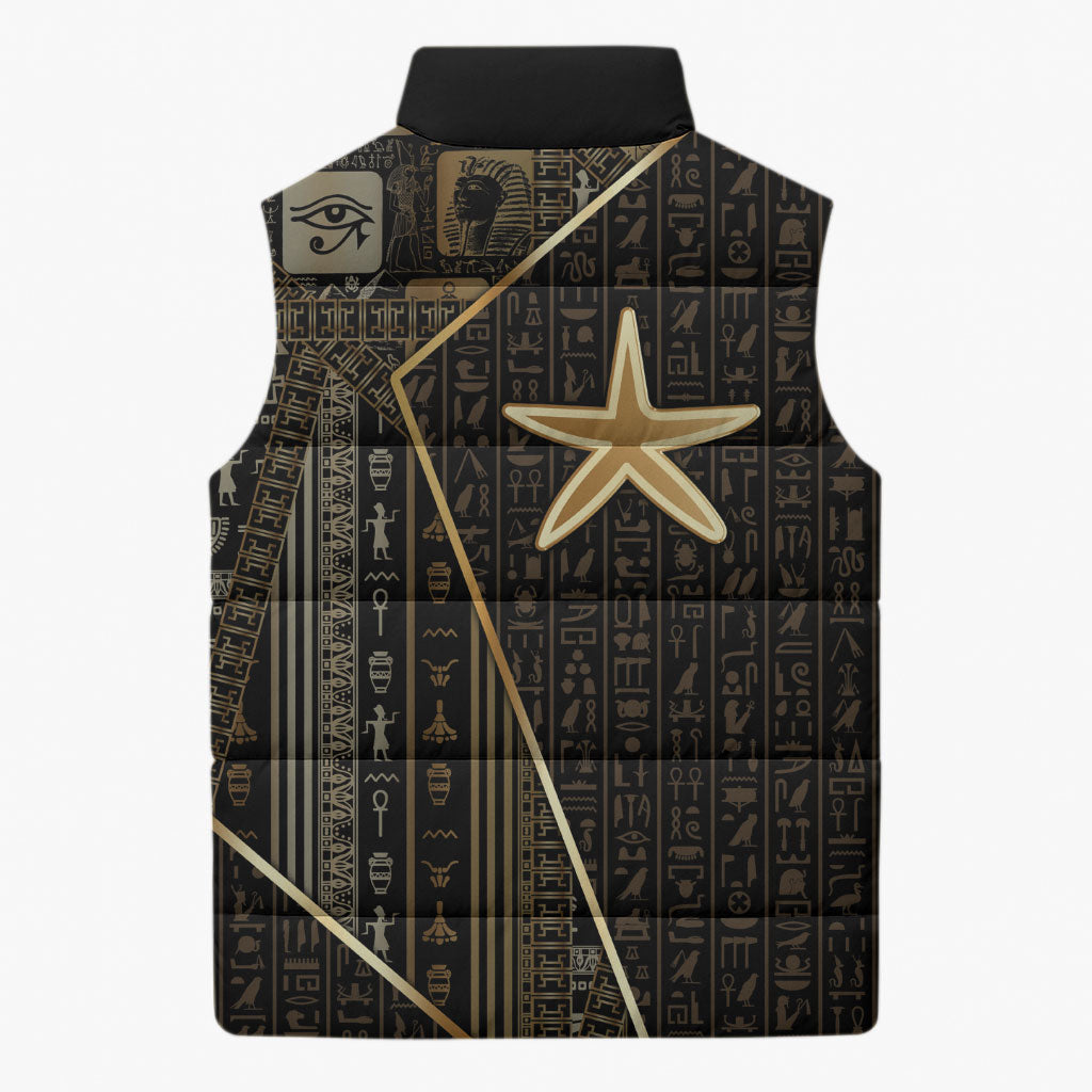 Egypt Seba Sleeveless Puffer Jacket Ancient Mythology Golden Star Royal