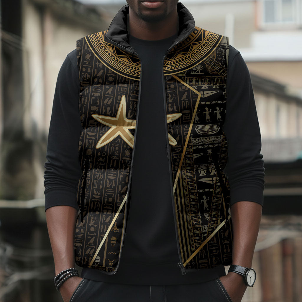 Egypt Seba Sleeveless Puffer Jacket Ancient Mythology Golden Star Royal
