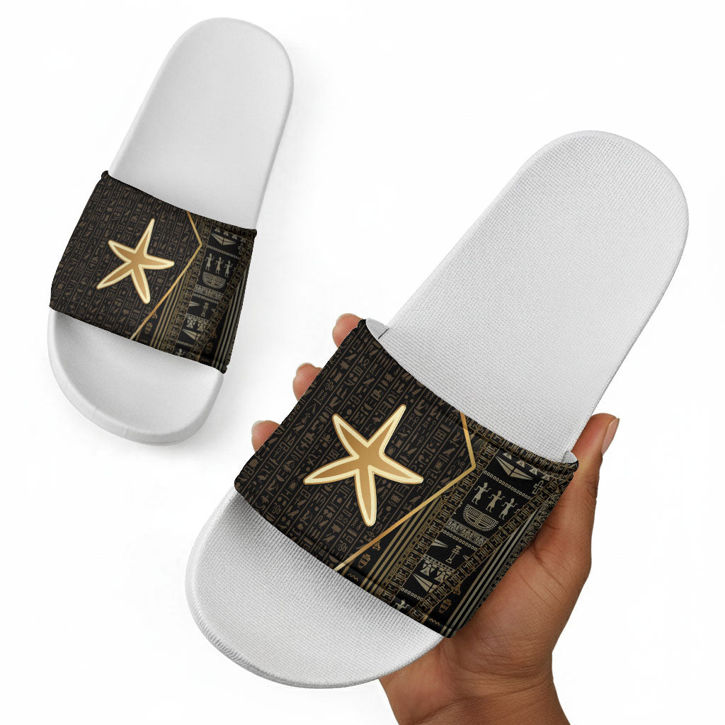 Egypt Seba Slide Sandals Ancient Mythology Golden Star Royal