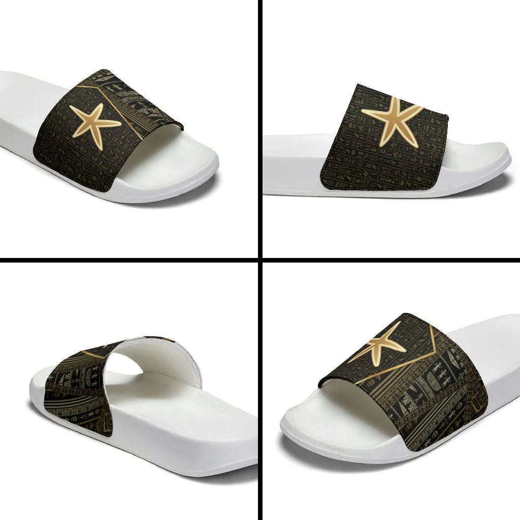 Egypt Seba Slide Sandals Ancient Mythology Golden Star Royal