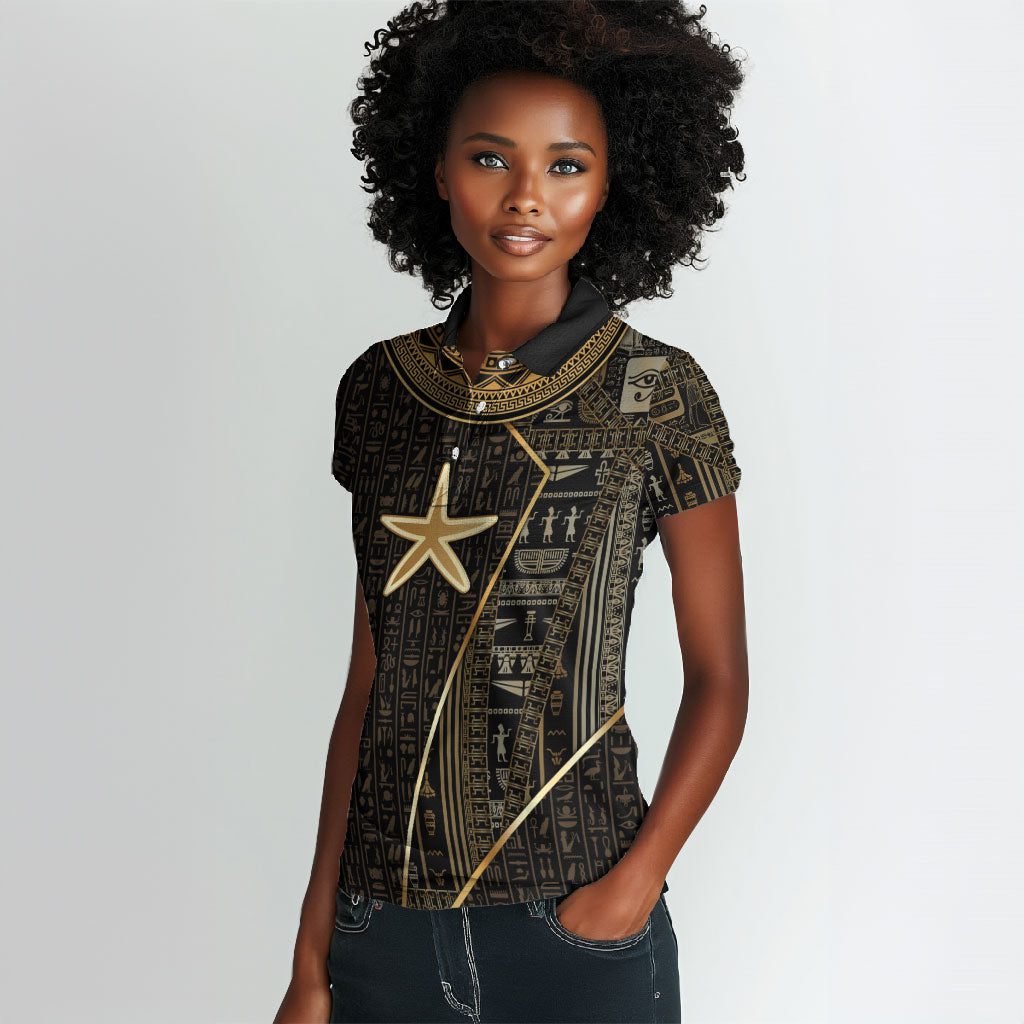 Egypt Seba Women Polo Shirt Ancient Mythology Golden Star Royal