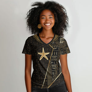Egypt Seba Women V-Neck T-Shirt Ancient Mythology Golden Star Royal