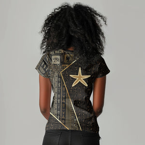 Egypt Seba Women V-Neck T-Shirt Ancient Mythology Golden Star Royal