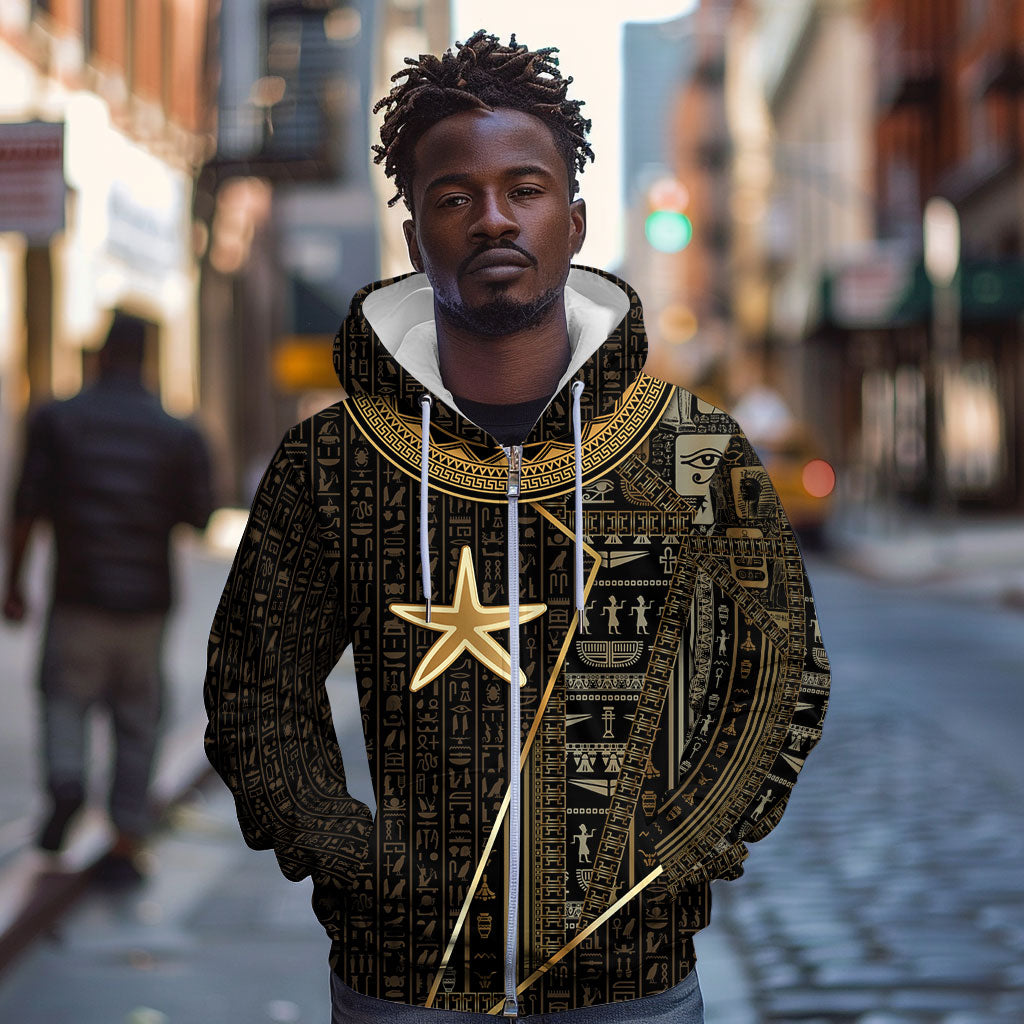 Egypt Seba Zip Hoodie Ancient Mythology Golden Star Royal