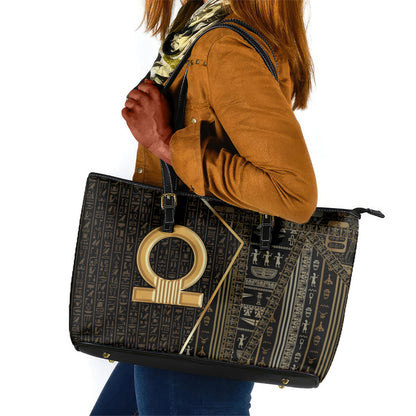 Egypt Shen Ring Leather Tote Bag Ancient Mythology Eternally Protecting