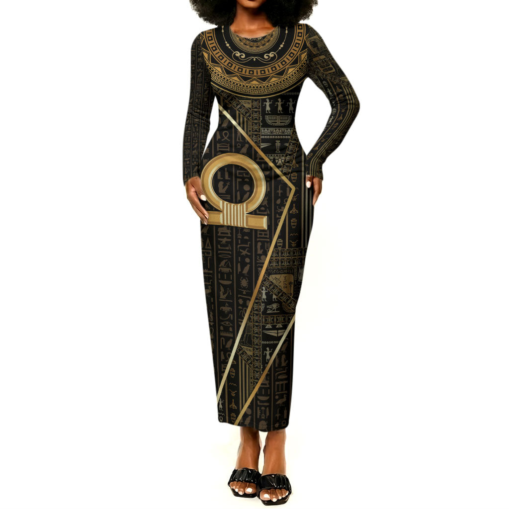 Egypt Shen Ring Long Sleeve Bodycon Dress Ancient Mythology Eternally Protecting