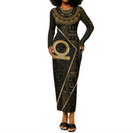 Egypt Shen Ring Long Sleeve Bodycon Dress Ancient Mythology Eternally Protecting