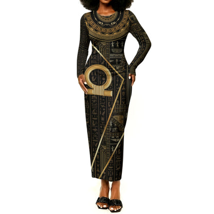 Egypt Shen Ring Long Sleeve Bodycon Dress Ancient Mythology Eternally Protecting