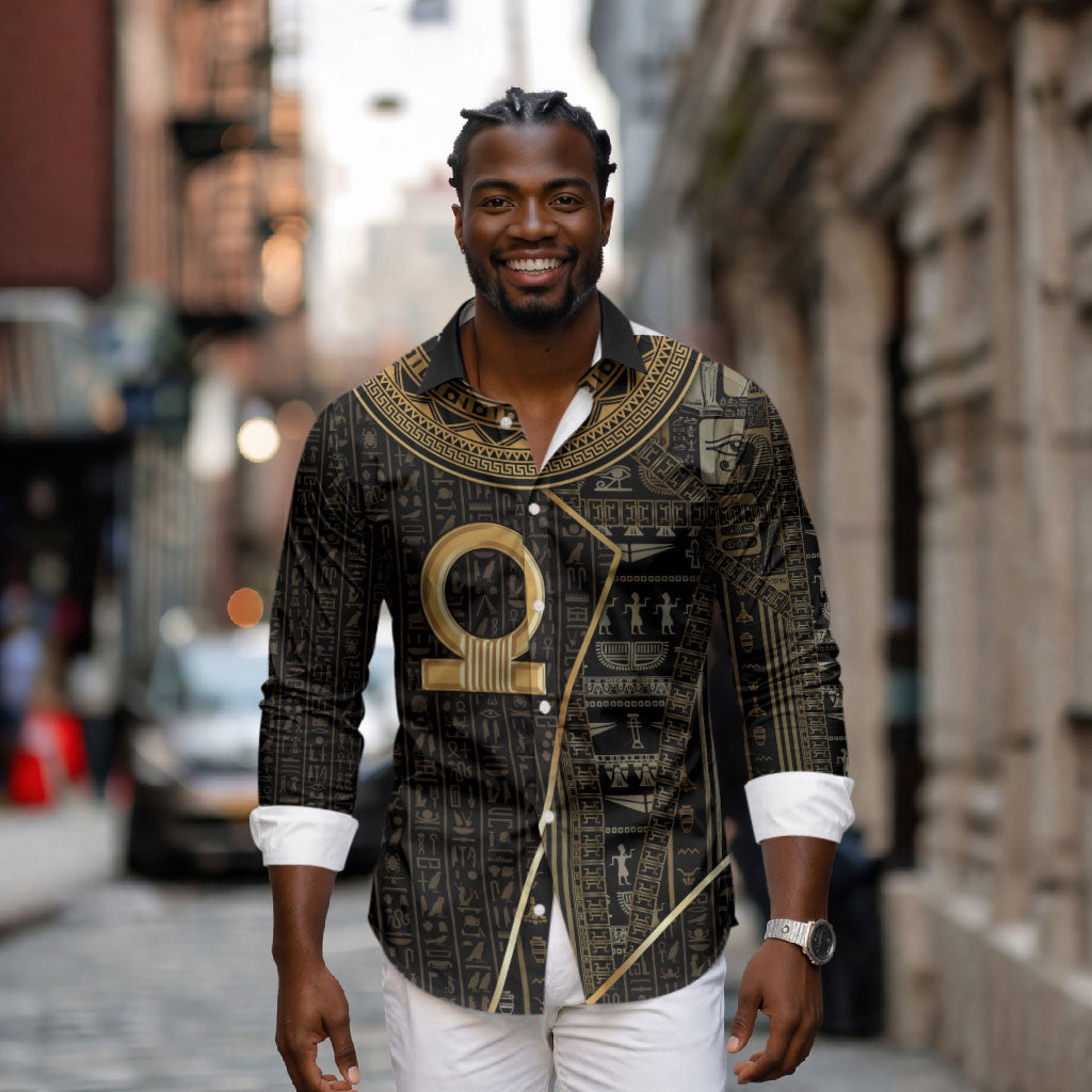 Egypt Shen Ring Long Sleeve Button Shirt Ancient Mythology Eternally Protecting
