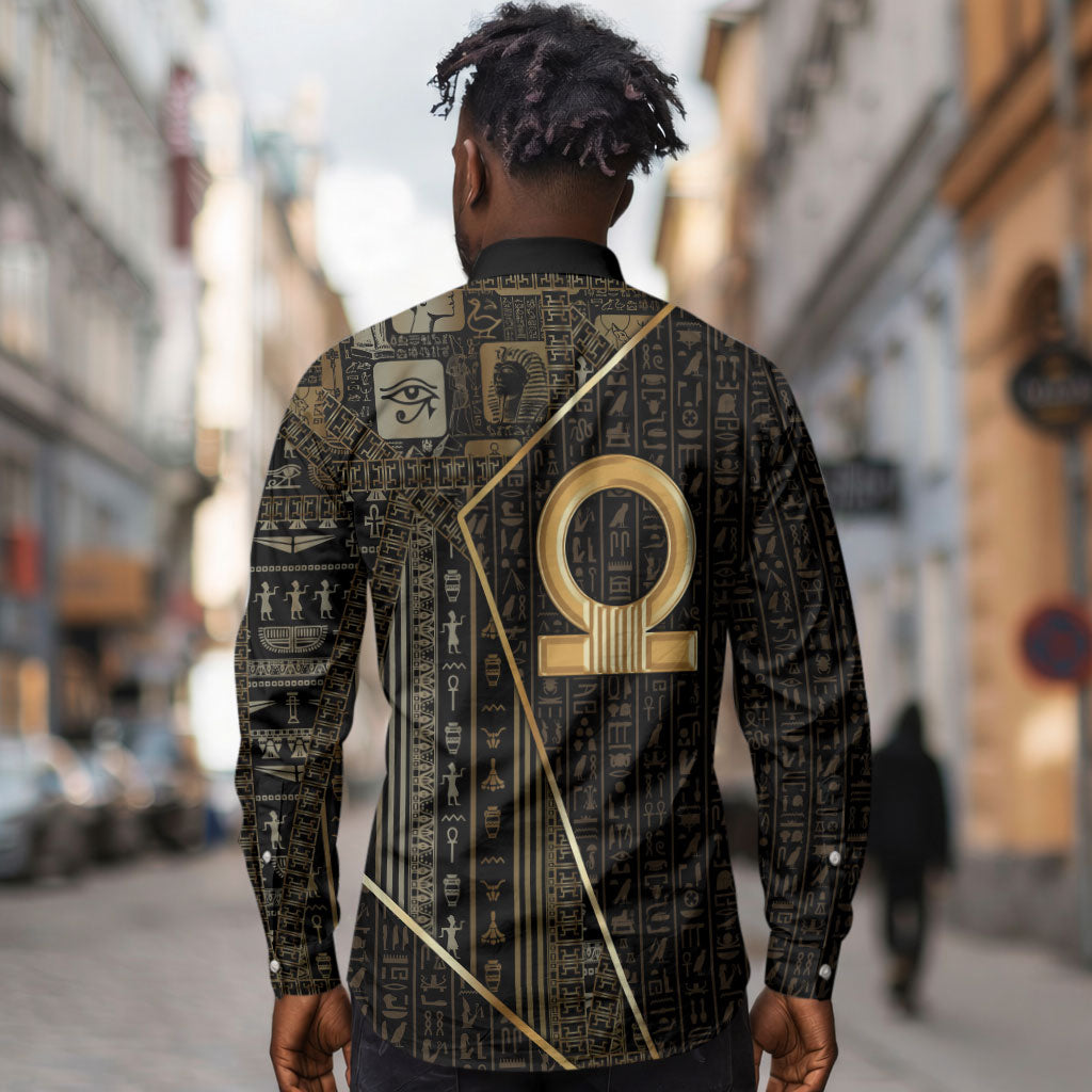 Egypt Shen Ring Long Sleeve Button Shirt Ancient Mythology Eternally Protecting