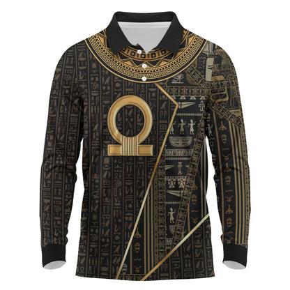 Egypt Shen Ring Long Sleeve Polo Shirt Ancient Mythology Eternally Protecting