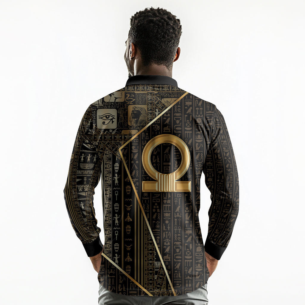 Egypt Shen Ring Long Sleeve Polo Shirt Ancient Mythology Eternally Protecting