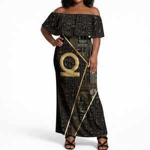 Egypt Shen Ring Off Shoulder Maxi Dress Ancient Mythology Eternally Protecting