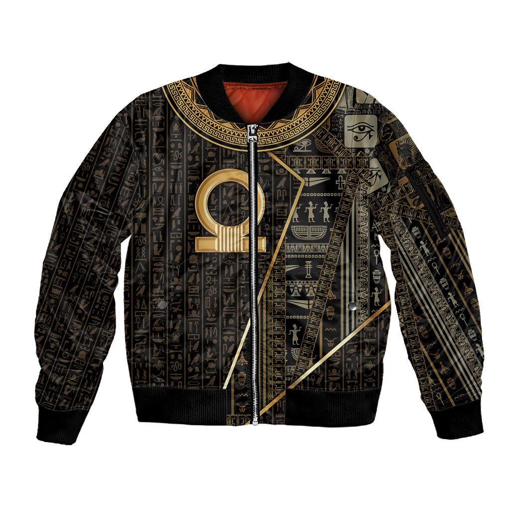 Egypt Shen Ring Sleeve Zip Bomber Jacket Ancient Mythology Eternally Protecting