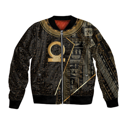 Egypt Shen Ring Sleeve Zip Bomber Jacket Ancient Mythology Eternally Protecting
