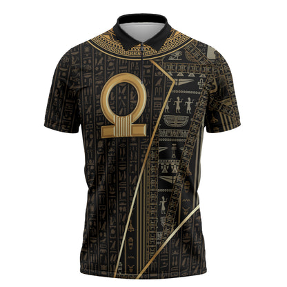 Egypt Shen Ring Zipper Polo Shirt Ancient Mythology Eternally Protecting