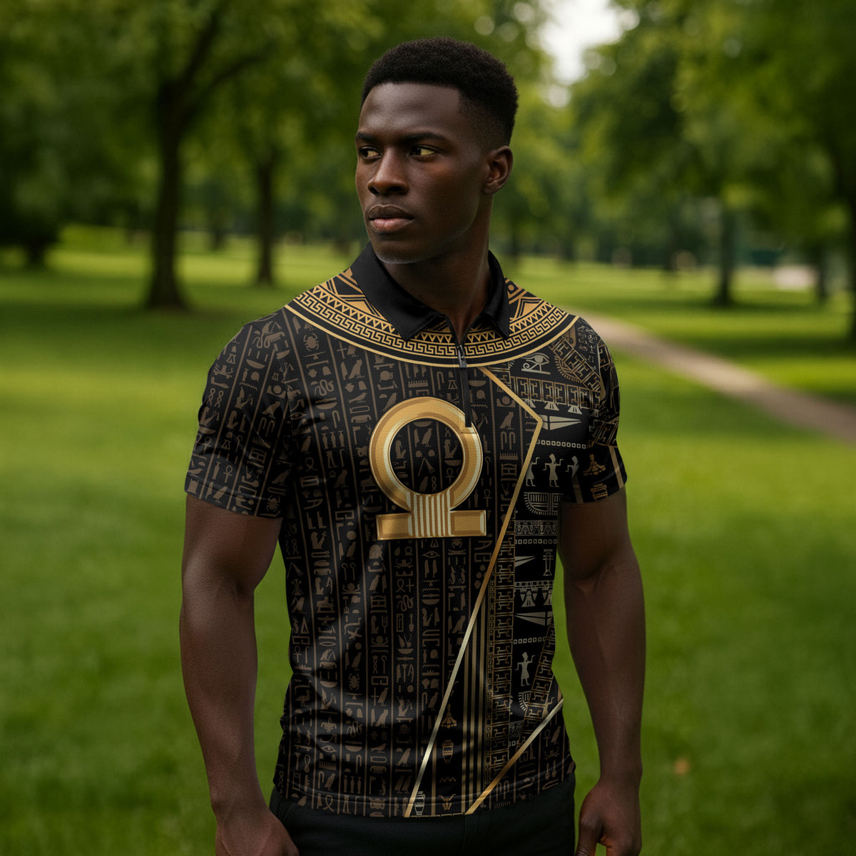 Egypt Shen Ring Zipper Polo Shirt Ancient Mythology Eternally Protecting