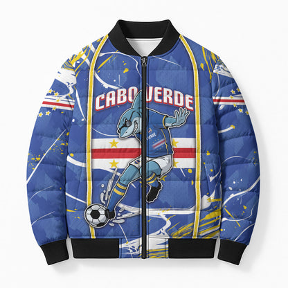 Custom Cape Verde Bomber Puffer Jacket Blue Shark National Flag