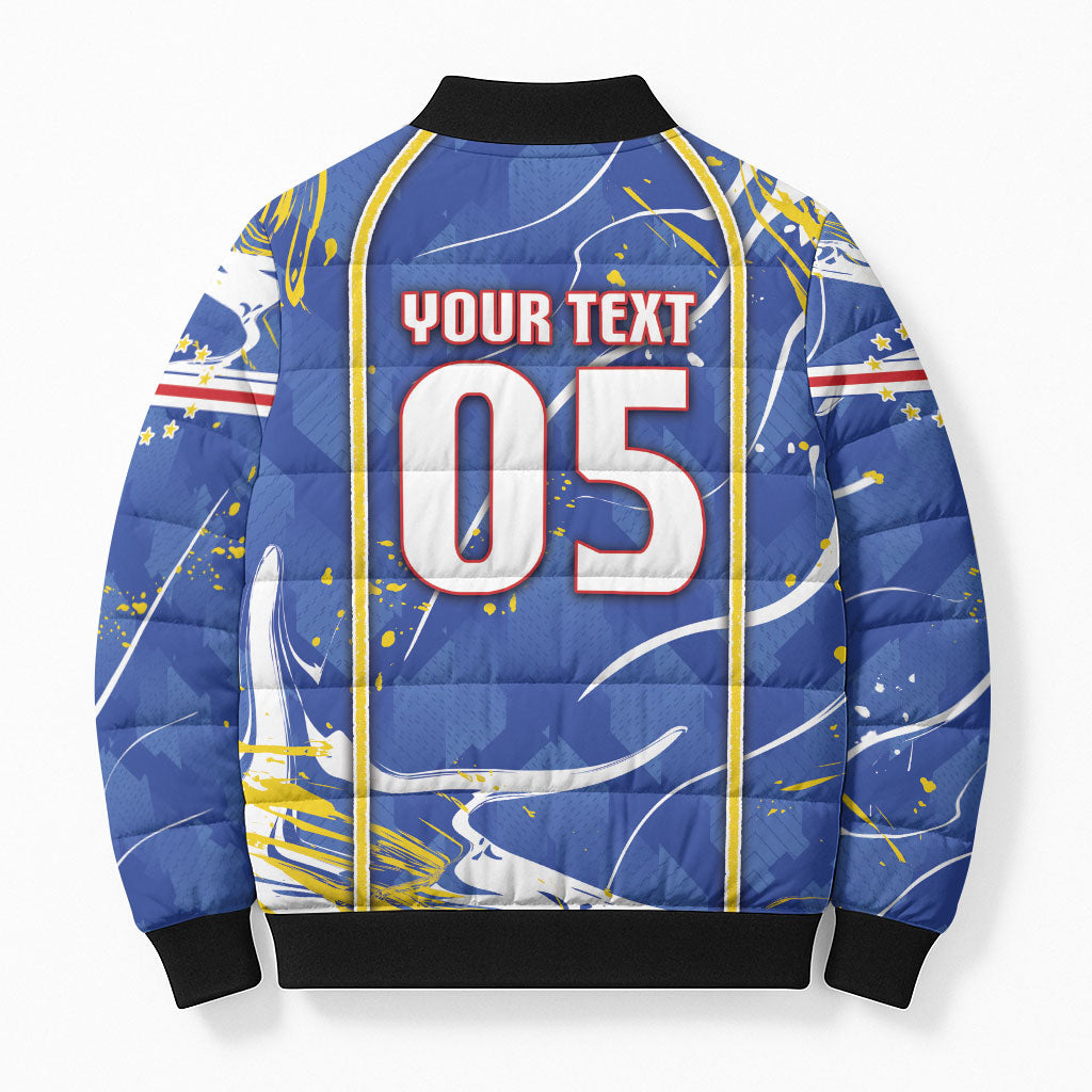 Custom Cape Verde Bomber Puffer Jacket Blue Shark National Flag