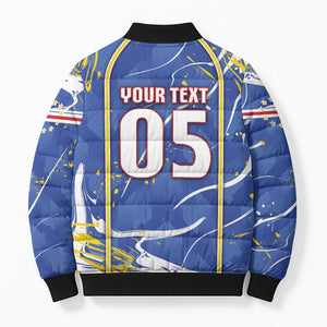 Custom Cape Verde Bomber Puffer Jacket Blue Shark National Flag
