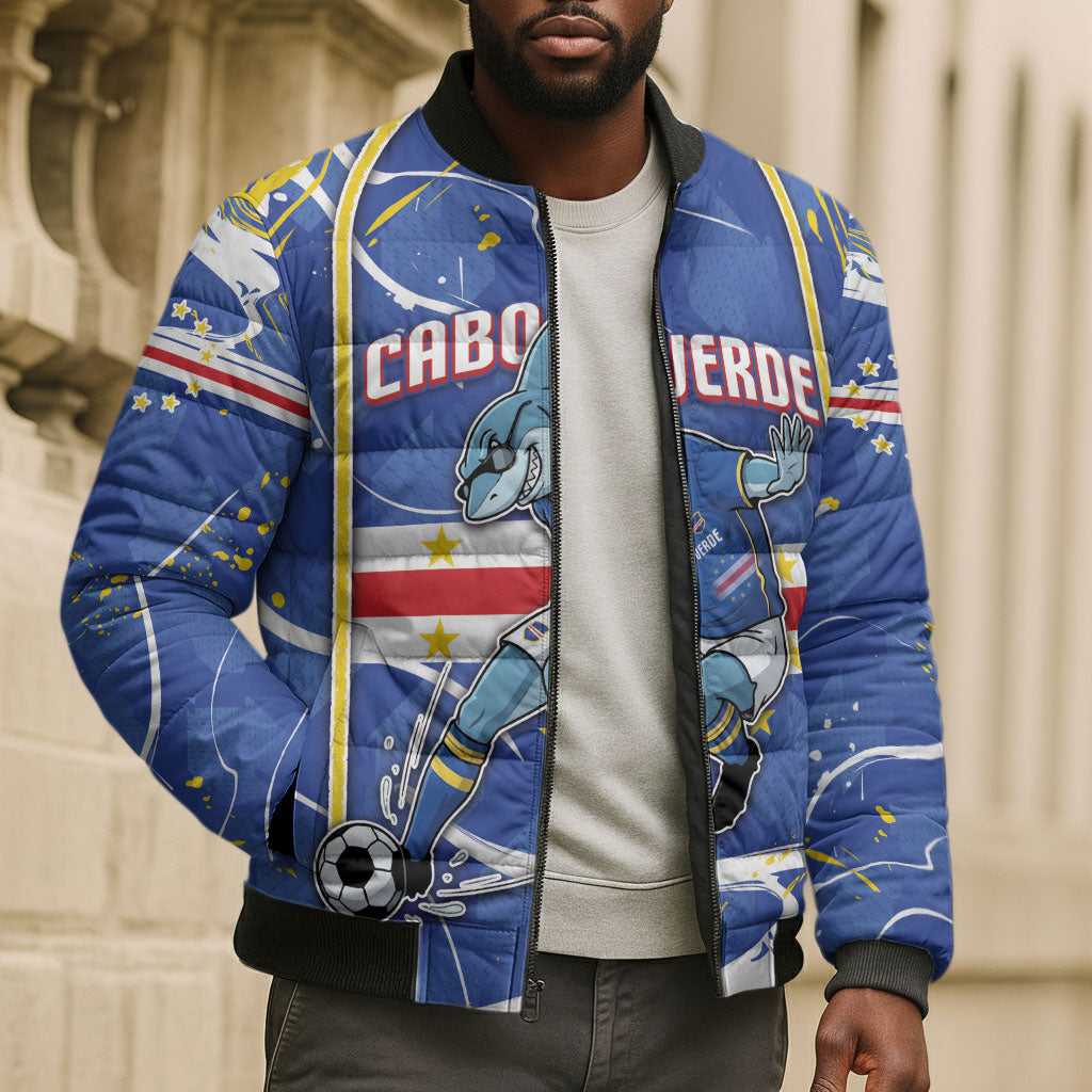 Custom Cape Verde Bomber Puffer Jacket Blue Shark National Flag