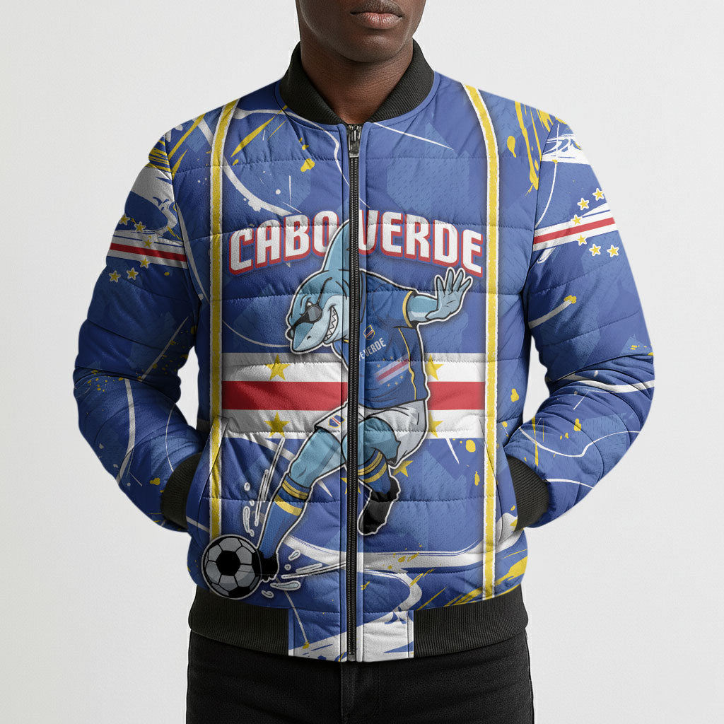 Custom Cape Verde Bomber Puffer Jacket Blue Shark National Flag
