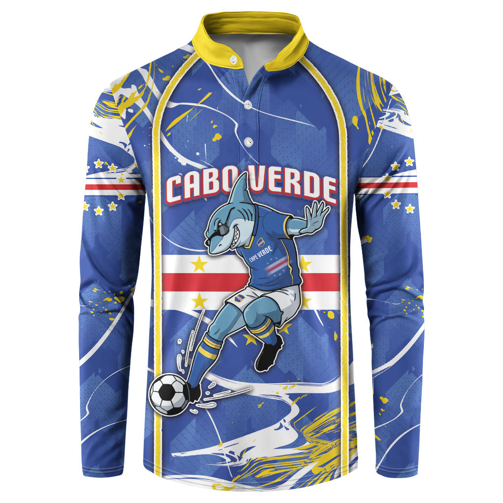 Custom Cape Verde Button Sweatshirt Blue Shark National Flag