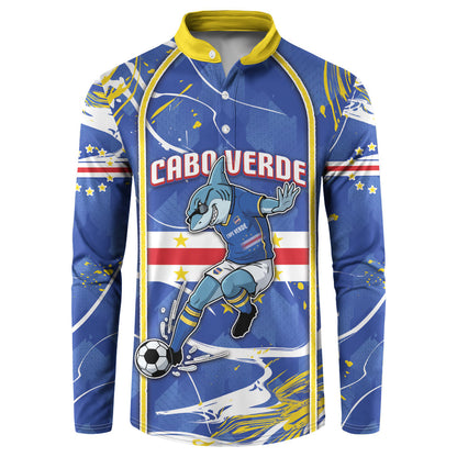 Custom Cape Verde Button Sweatshirt Blue Shark National Flag