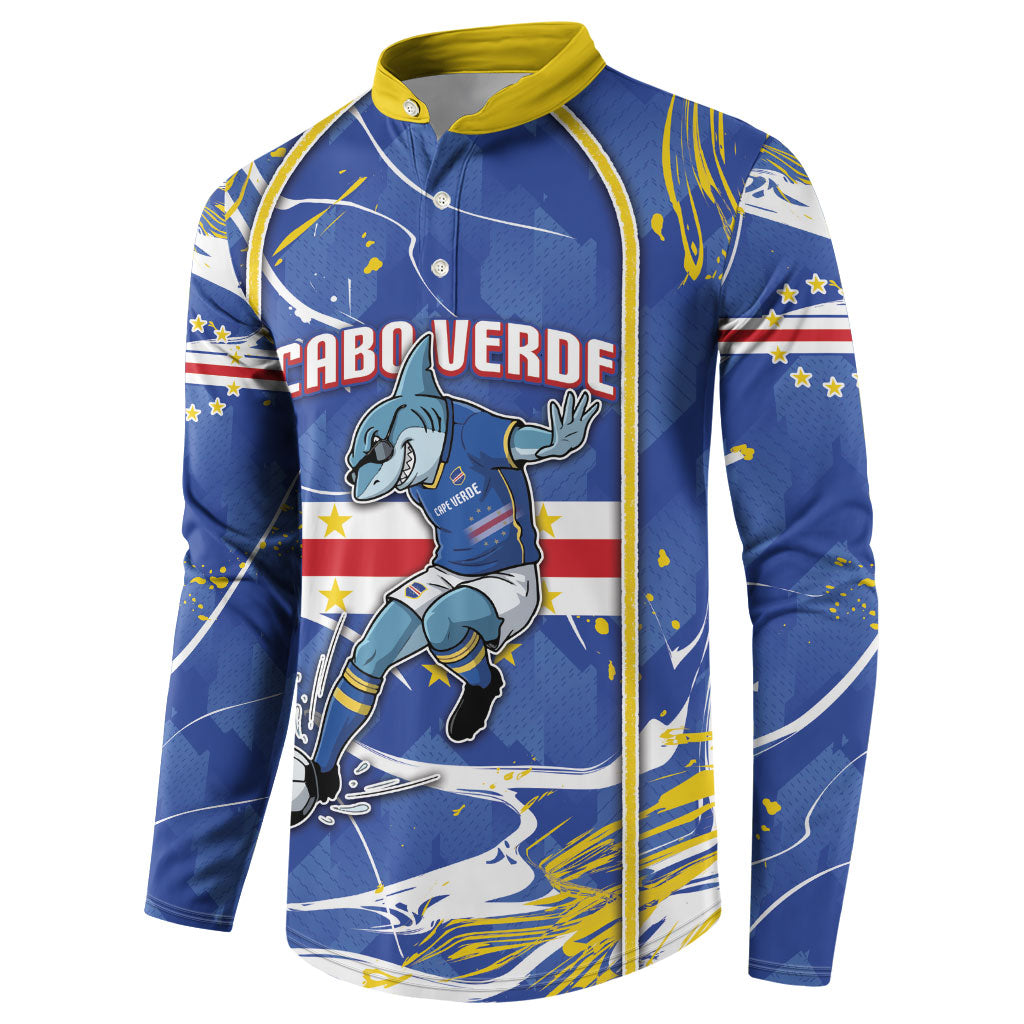 Custom Cape Verde Button Sweatshirt Blue Shark National Flag